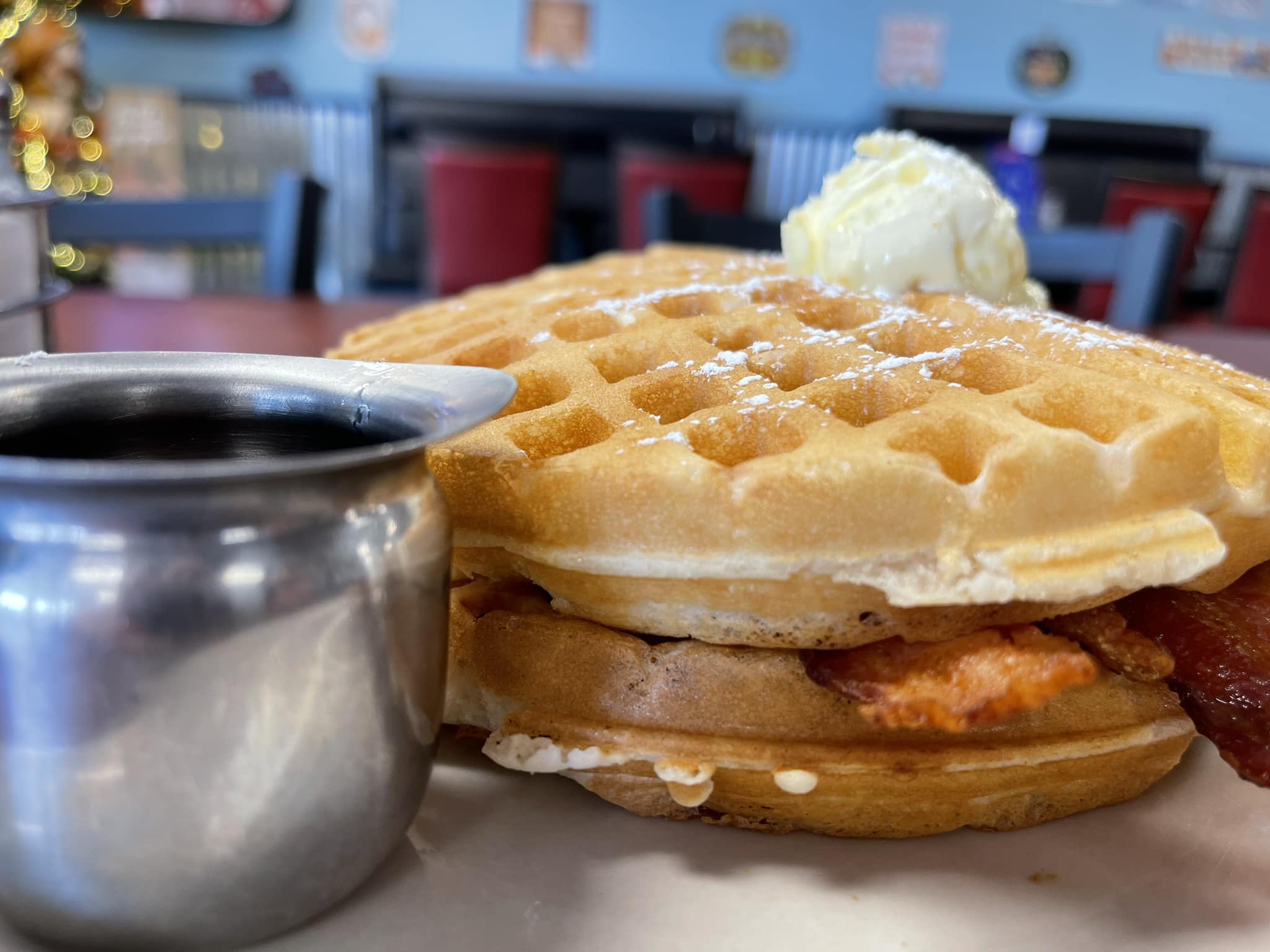 Professional food photography of a beautifully styled waffle